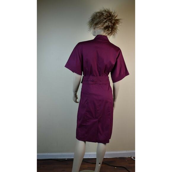NEW GUCCI WINE COTTON KIMONO SLEEVE BUTTON BELTED MIDI DRESS 38 2 ITALY - Picture 7 of 12